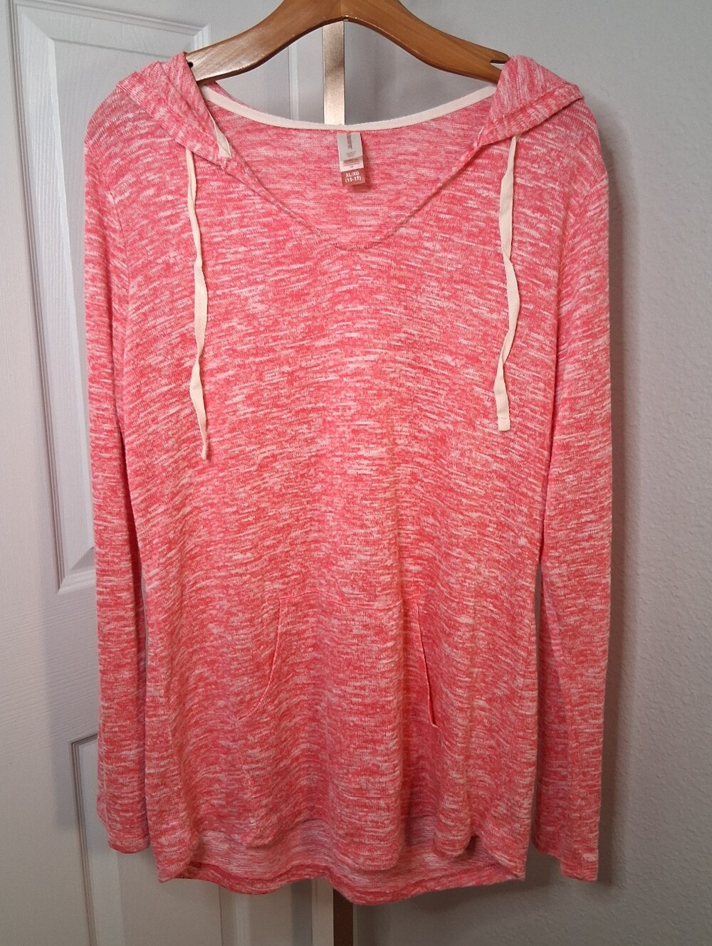 Heather Pink Hoodie Juniors XL Thin Sweater